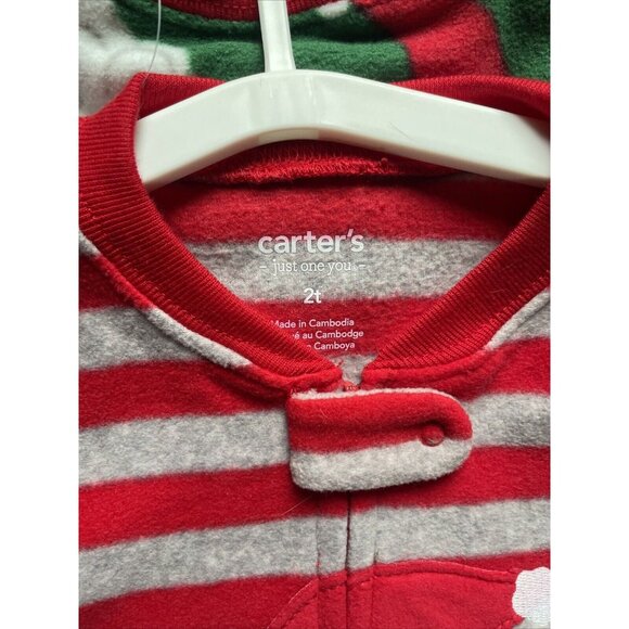 Carters Infant‎ Boys 2PC Christmas Blanket Sleepers Set Santa Stripe Pajamas 2T - Picture 2 of 4